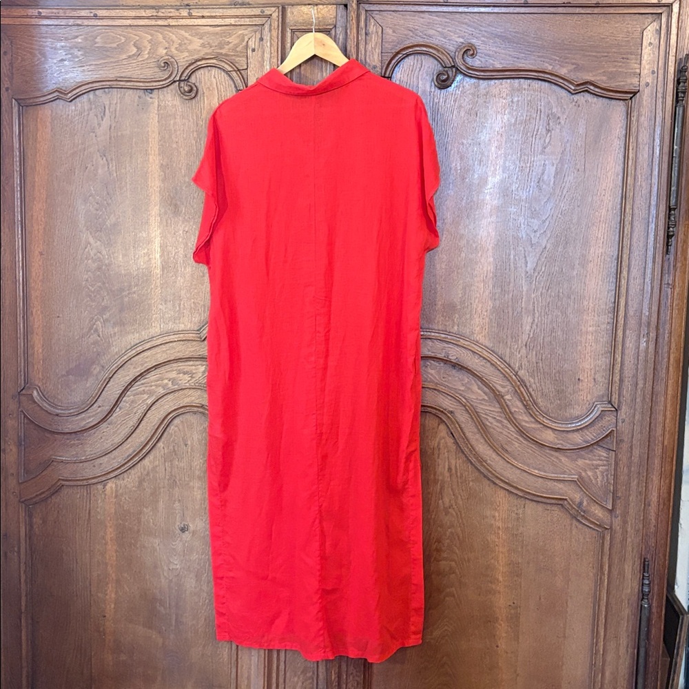 Tahari Linen V-Neck Collared Maxi Shift Dress - Picture 10 of 12